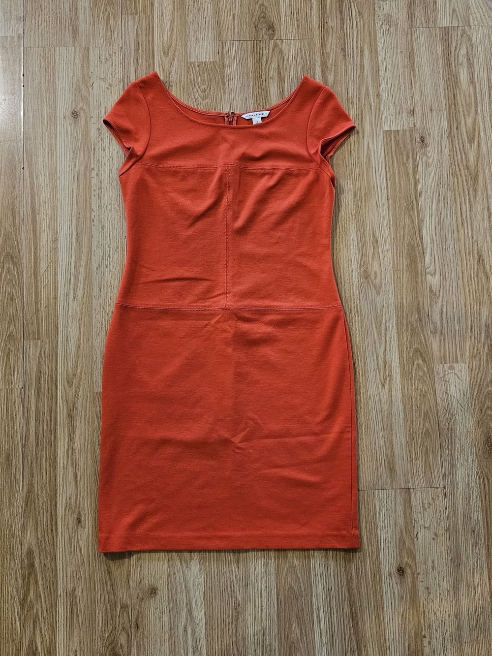 Banana Republic Vibrant Lava Red Cap-Sleeve Midi Sheath Dress